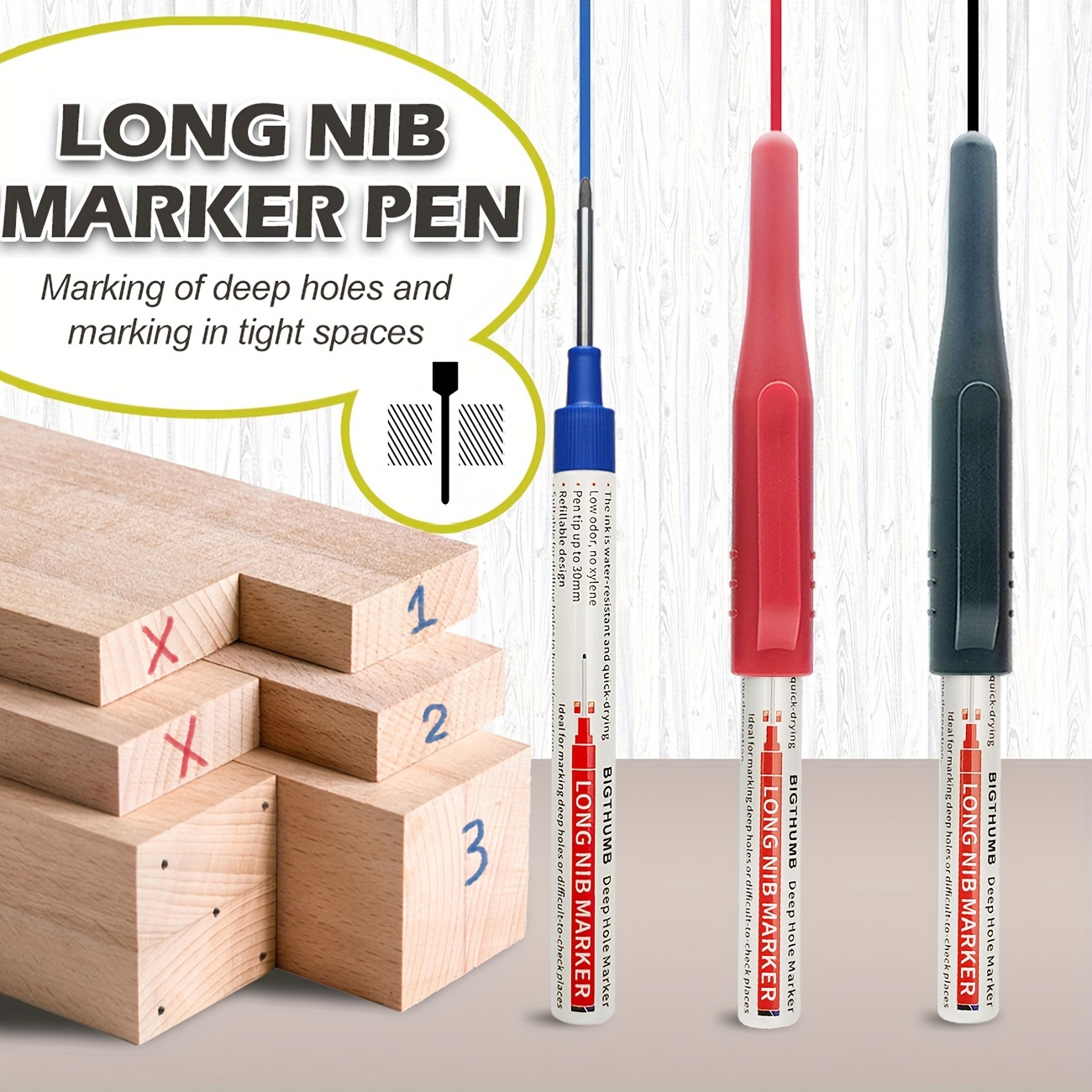 4 Pieces Multipurpose Deep Hole Marker Pens, Portable 30mm Deep Drill Hole  Markers for Construction Wood Processing Furnishing Woodworking 