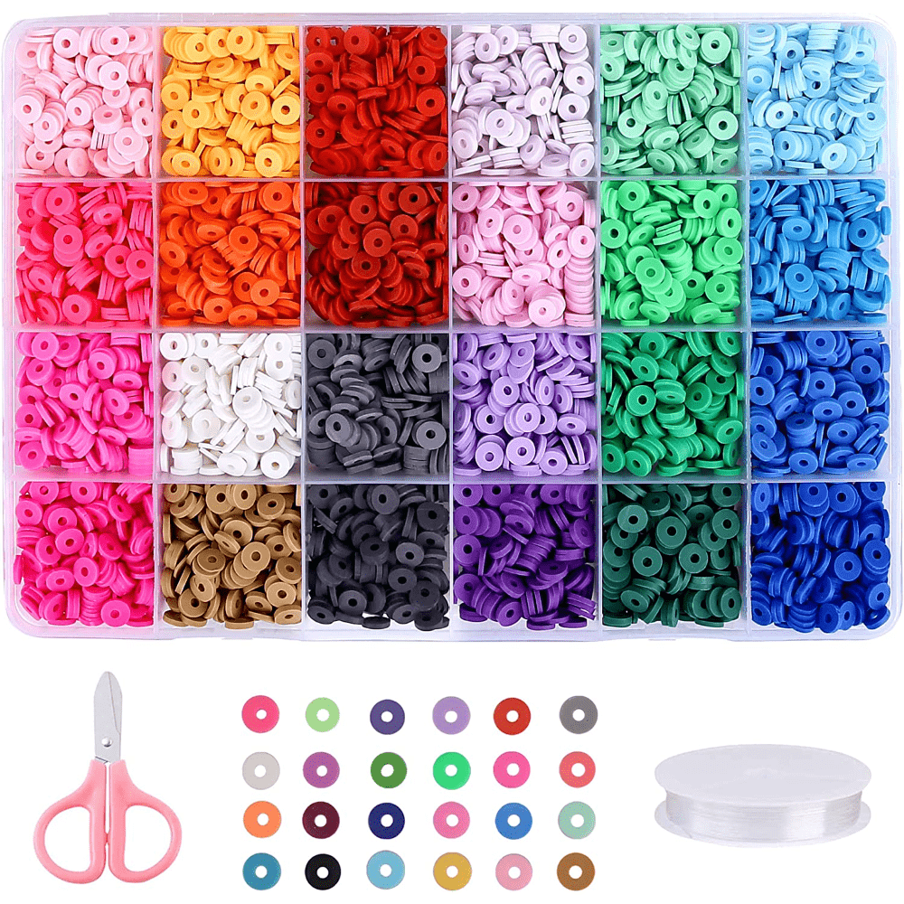 6800Pcs 24 Couleurs Plat Rond Perles En Argile Polymère Kit - Temu France