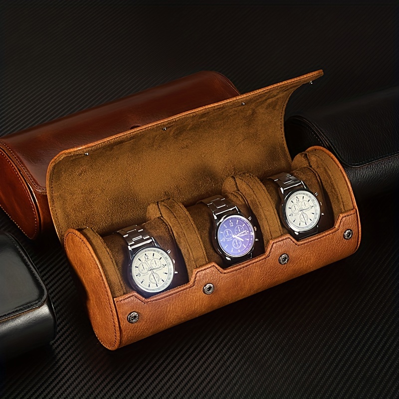 Retro 4 Slots Watch Roll Storage Box Genuine Leather Watches