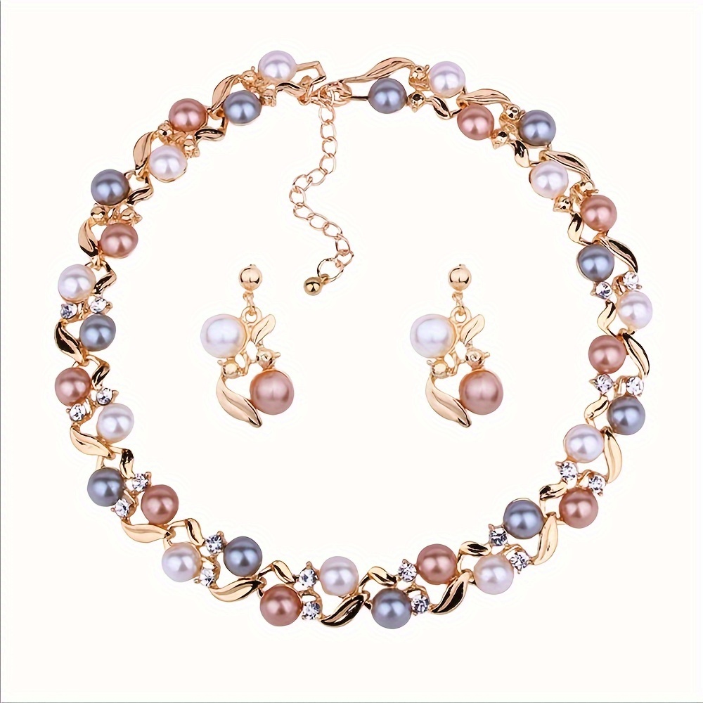 1set/3pcs Luxurious Waterdrop Shaped Pink Zircon Necklace