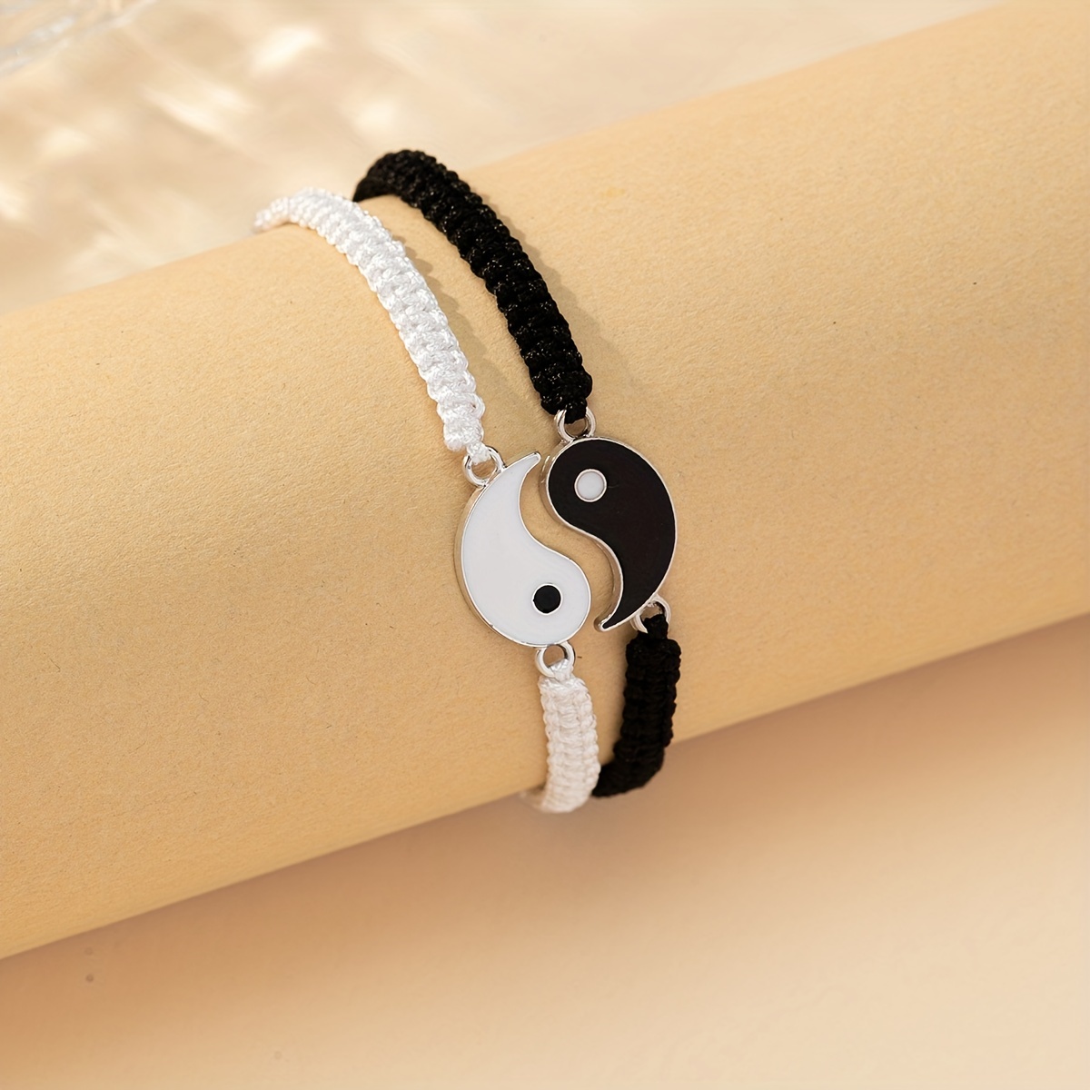 2Pcs/Set Tai Chi Yin Yang Bracelet for Women Girls Best Friends Black White Clay Beads Bracelets