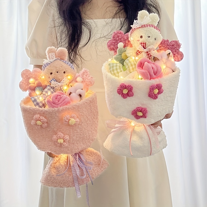 1 pièce bouquet de poupée en peluche fleurs tricotées en - Temu France