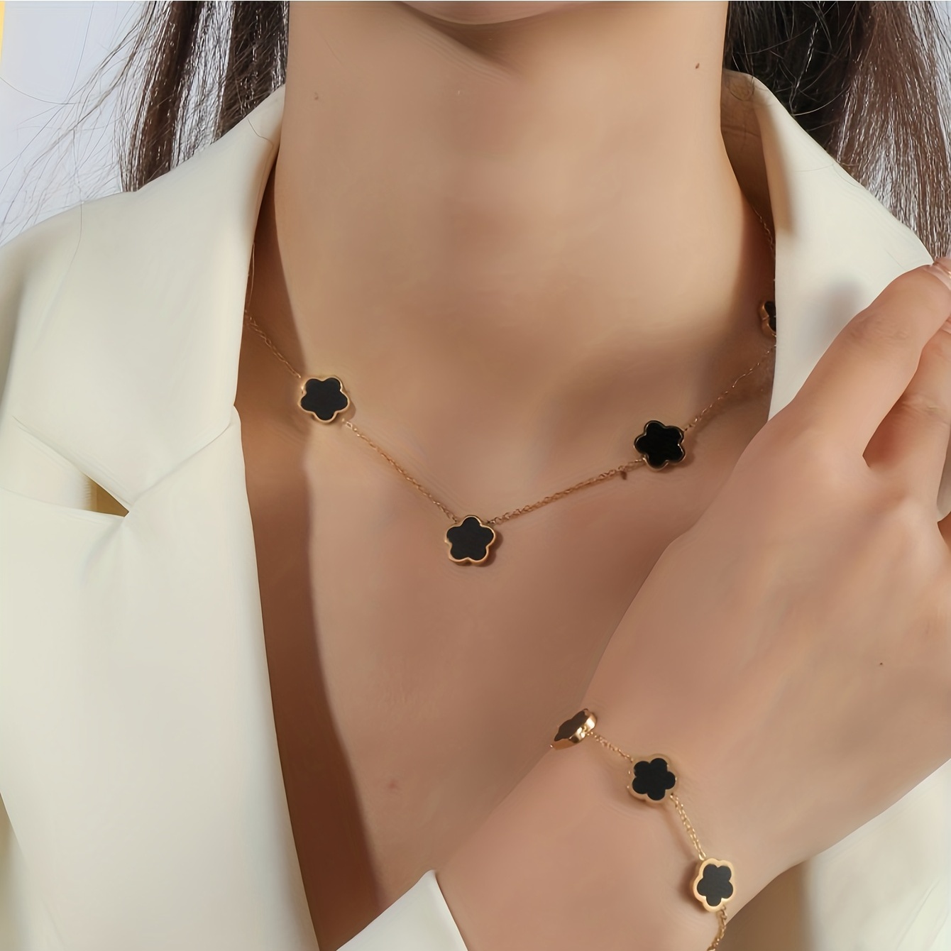 18k Gold Five-Flower Bracelet with Four-Leaf Clover Design for Women's  Fashion