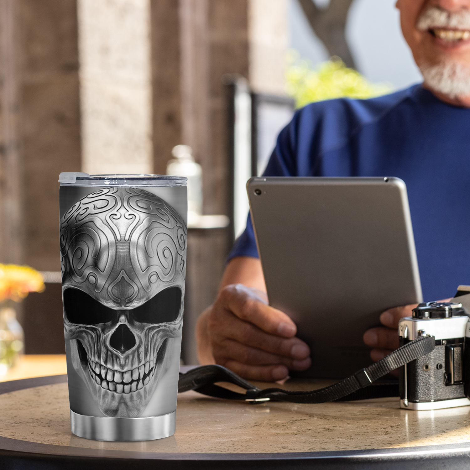 Stainless Steel Tumbler With Skull And American Flag Design - Temu