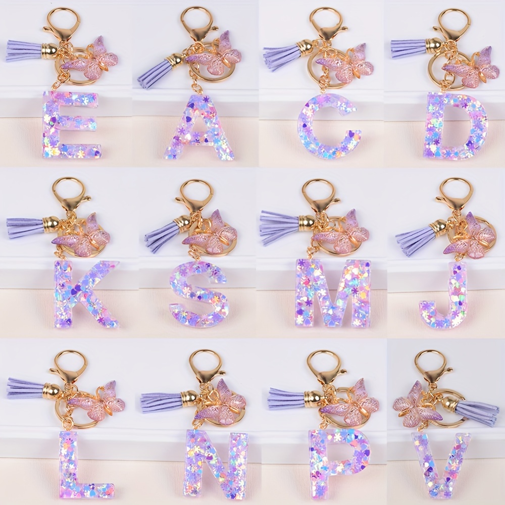 Golden Glitter Initial Letter Keychain Alphabet Key Chain - Temu