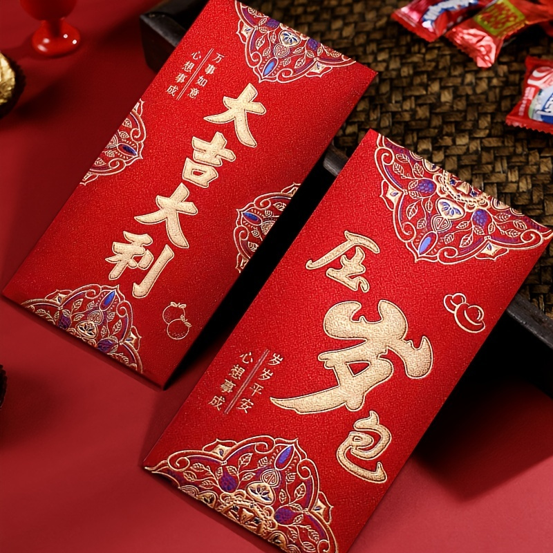 Pack of 10 Deluxe LUCKY MONEY Red Envelopes CHINESE NEW YEAR Hongbao Pack  7x3.5 