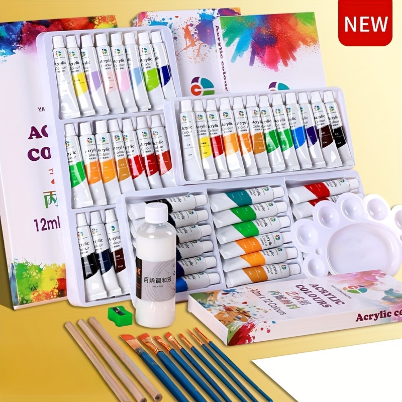 Kit de peinture acrylique 24 couleurs, palette avec brosse, toile pour  tissu, vêtements, verre à ongles