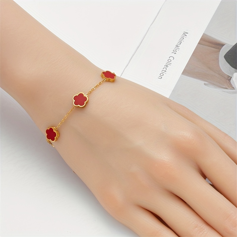 Women's 18K Gold Plated Stainless Steel Four Leaf Clover Link Bracelet -  Perfect Wrist Jewelry for Mothers and Daughters