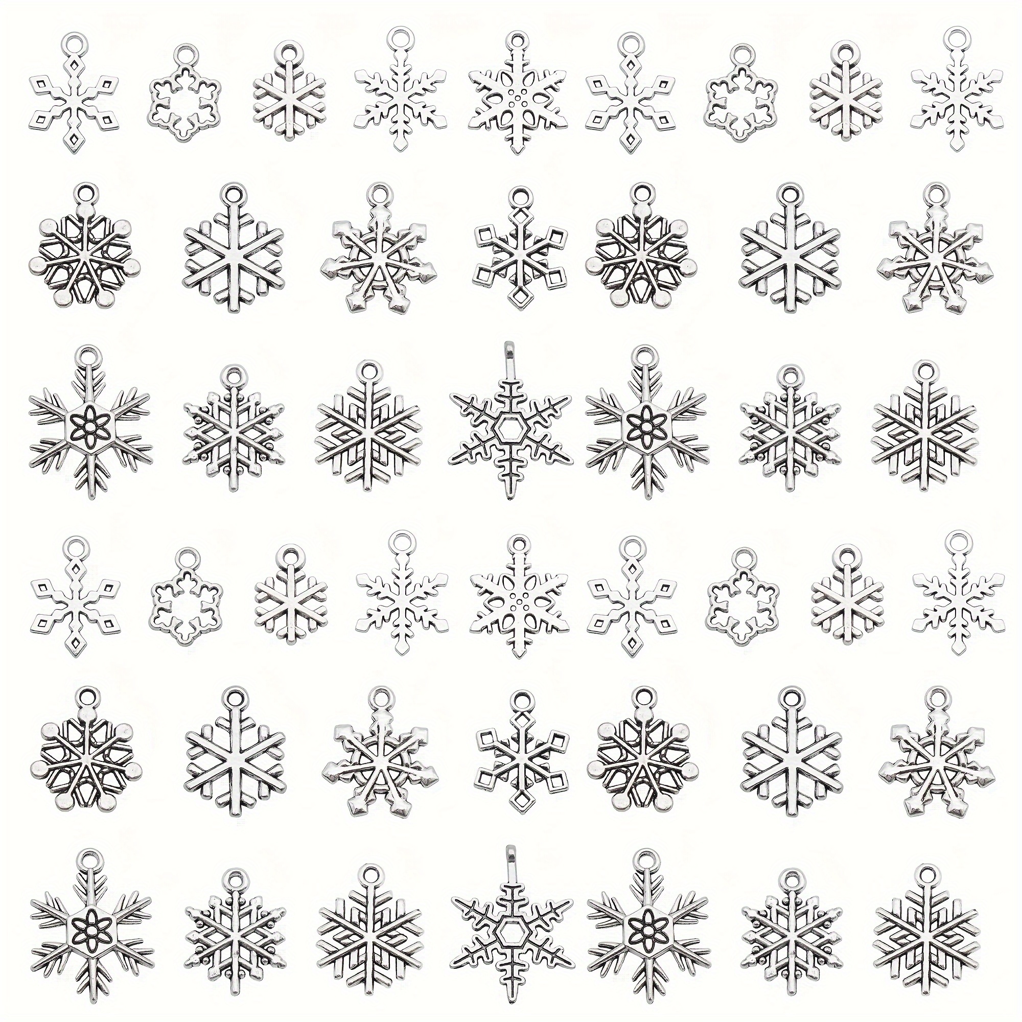 50 Silver Mini Snowflake Charms, Bulk Metal Christmas Holiday Charm