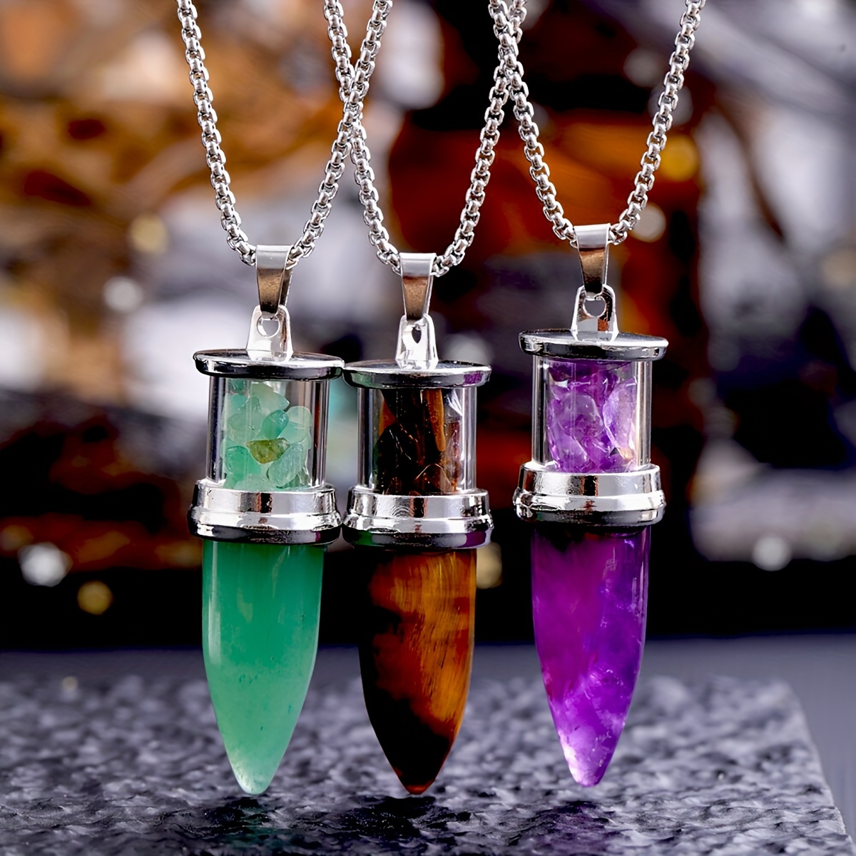 Raw Rainbow Titanium Quartz Clover Crystal Bullet Pendant Necklace