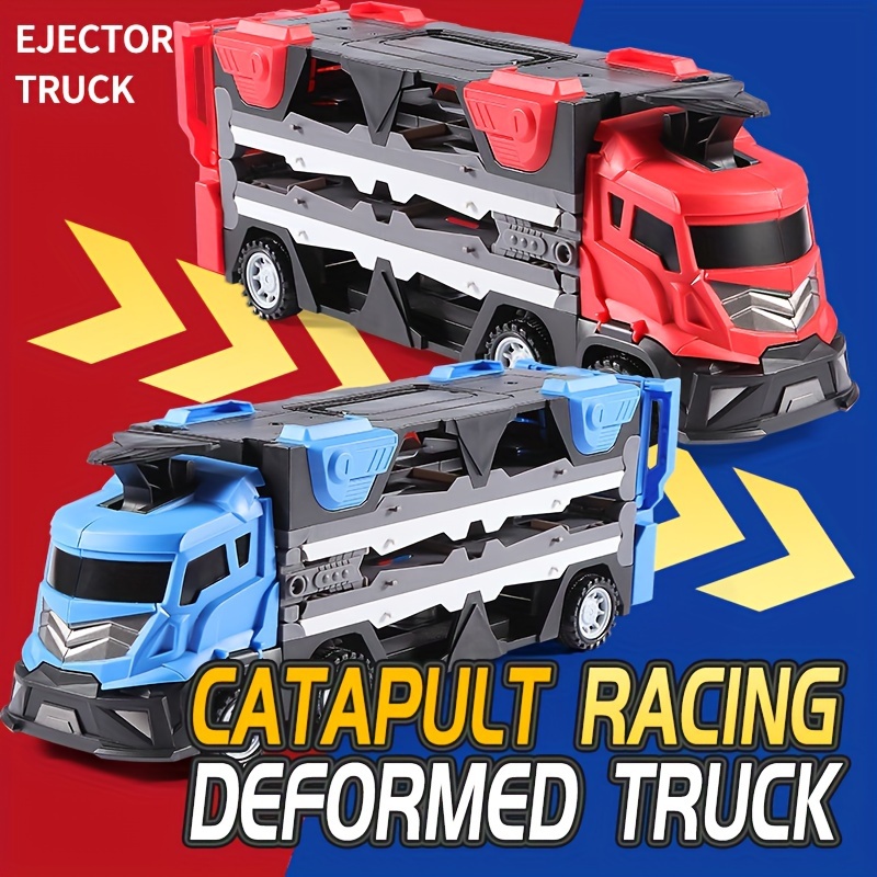 Mega Hauler - Camión con pista de carreras de eyección, camión de juguete  transportador de automóviles para niños de 3 años en adelante (16 coches)