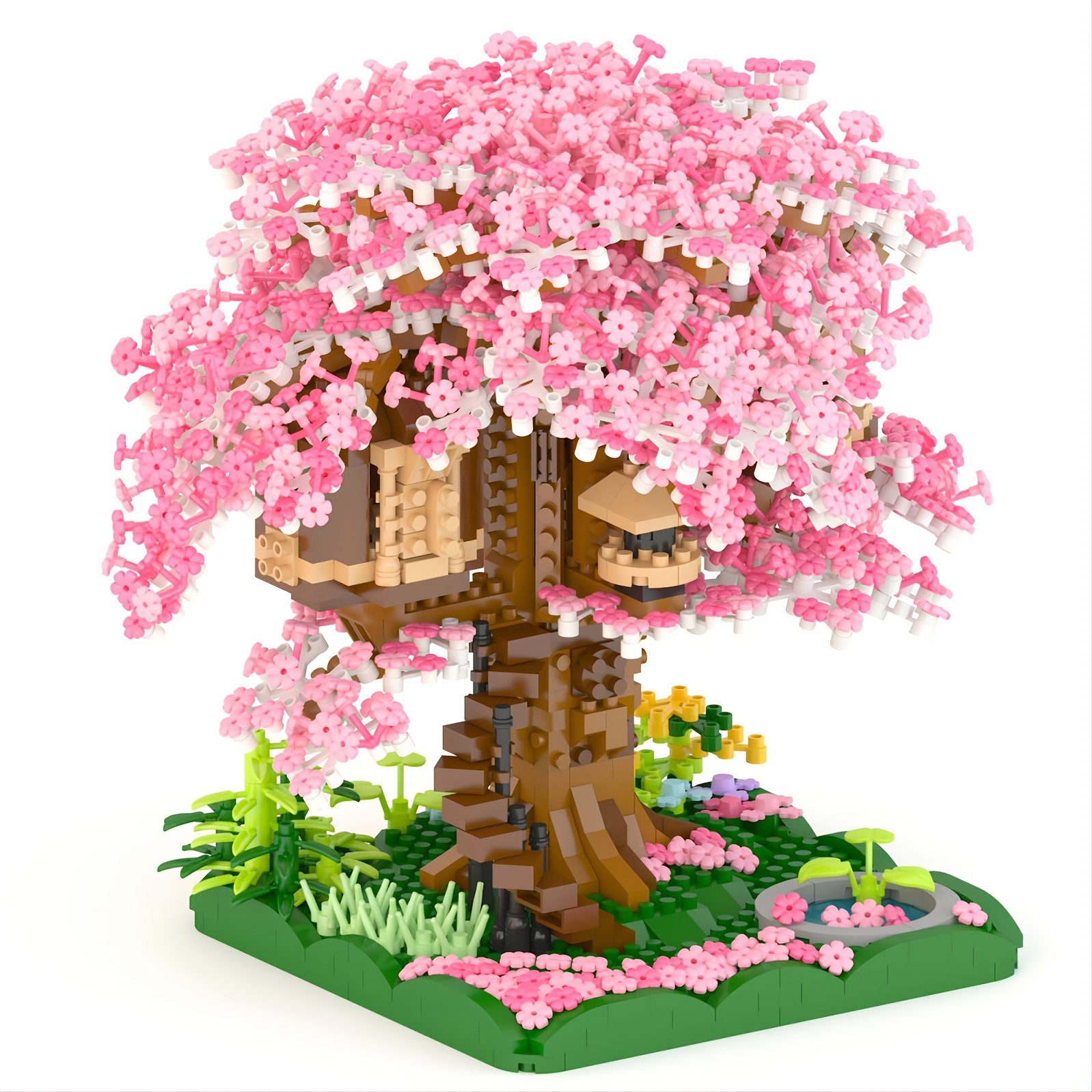 Roxo Sakura Casa da árvore Building Block Cerejeira Blossom Modelo Blocos  de construção Diy brinquedos para crianças brinquedo para presente