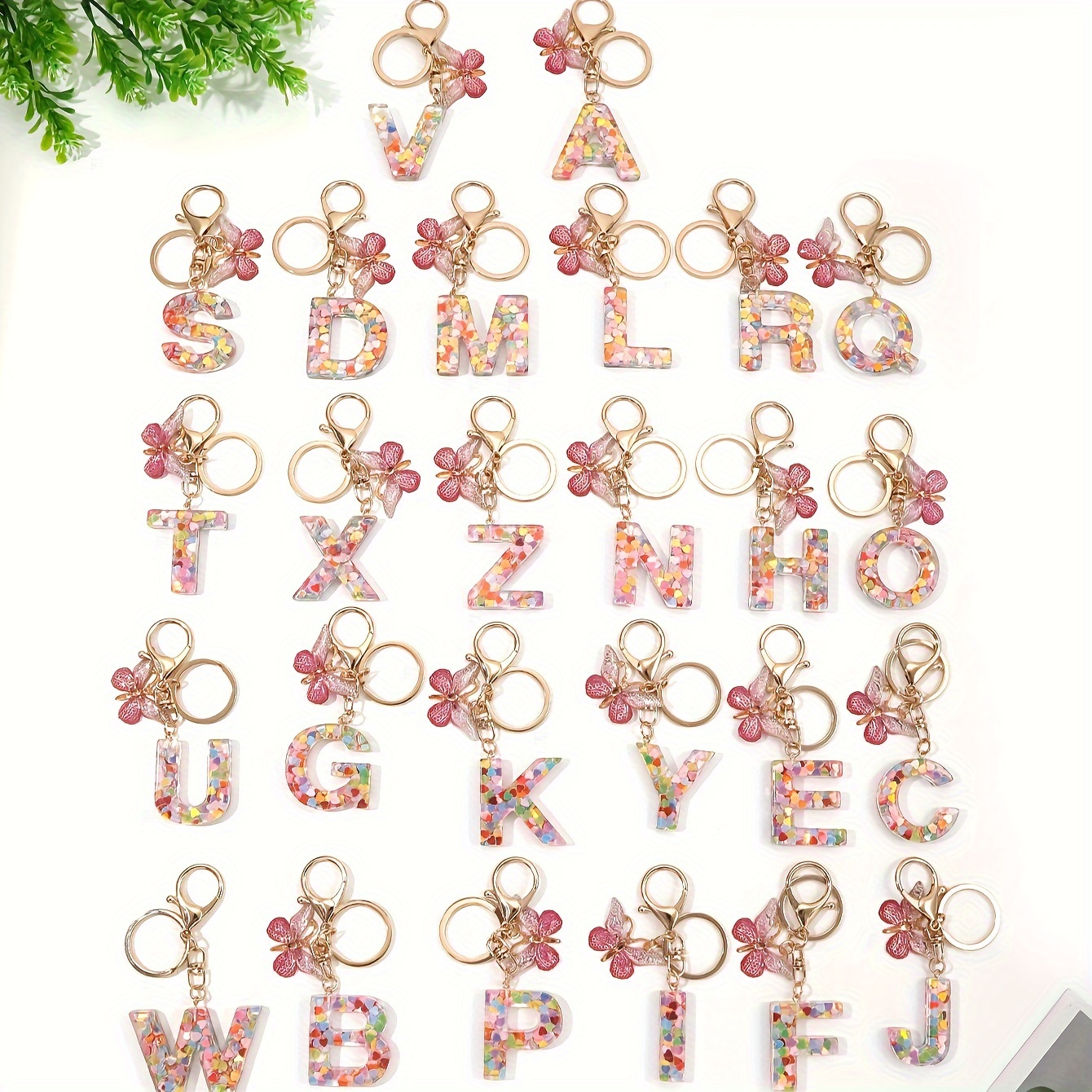 Wholesale Dried Flower Initial Keychain - Resin Letter Keychain