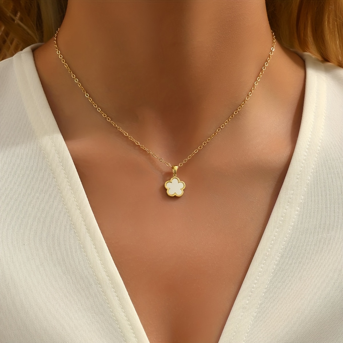 Gold Flower Charm Necklace Minimalist Necklace Simple Cute 