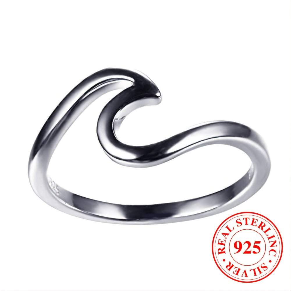 2PCS/set 925 sterling silver Womens Rings for Girls Wave Rings Size 5-10
