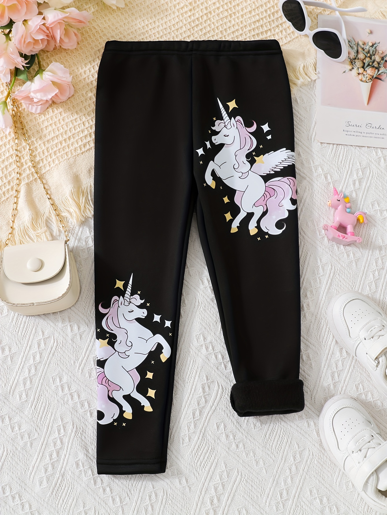 Unicorn Print Leggings Girls Thick Leggings Spring Fall - Temu