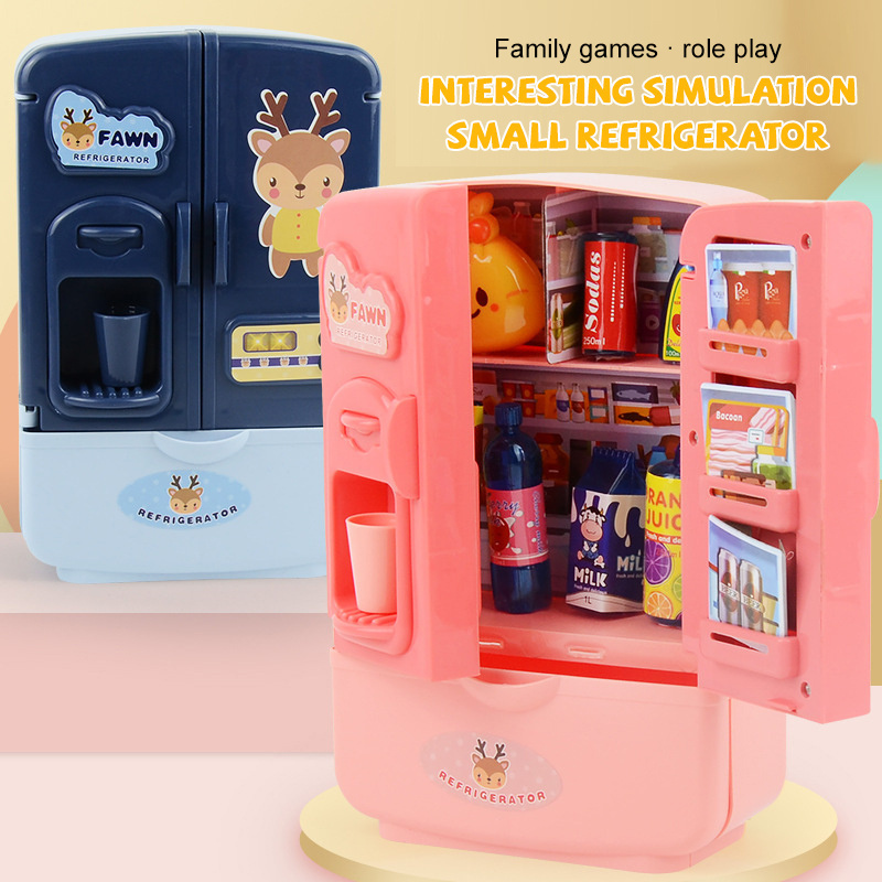 Kids Kitchen toy mini fridge refrigerator red pretend play set and  accessories