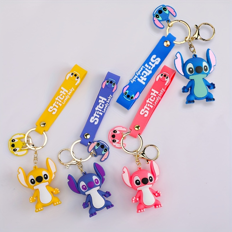 Disney Stitch Keychain Lilo and Stitch Keyring Doll Angel Keychian Charm  Anime Backpack Pendant Car Key Ring Wholesale Kid Toy