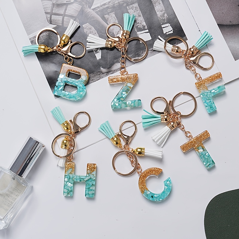 Resin Alphabet Keychain, Gold Letter Keychain, Personalised Initial Keychain,  Car Accessories Keyring, Daisy Flowers and Gold Leaf, 