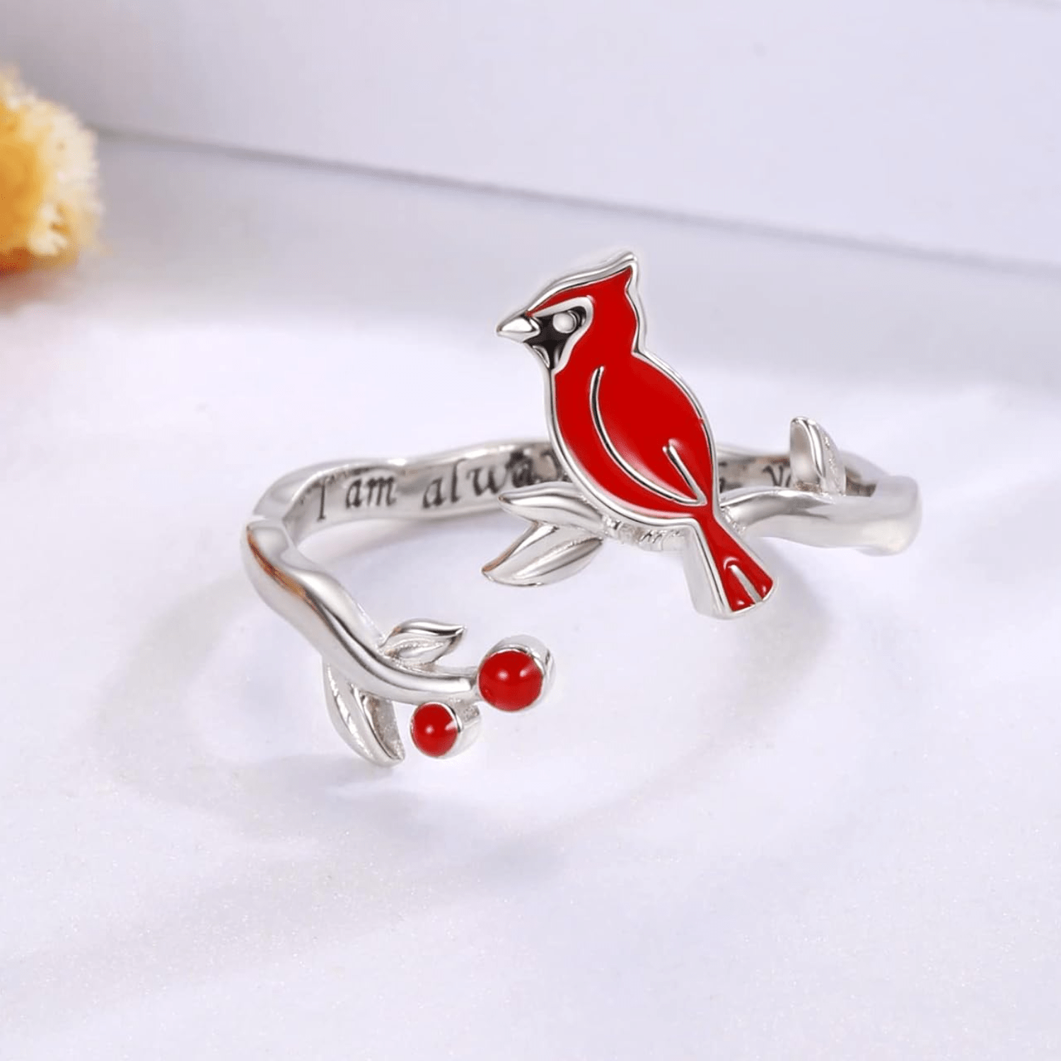 Christmas Cardinal Gift for Mom Sterling Silver Cardinal Xmas Necklace 16 / No