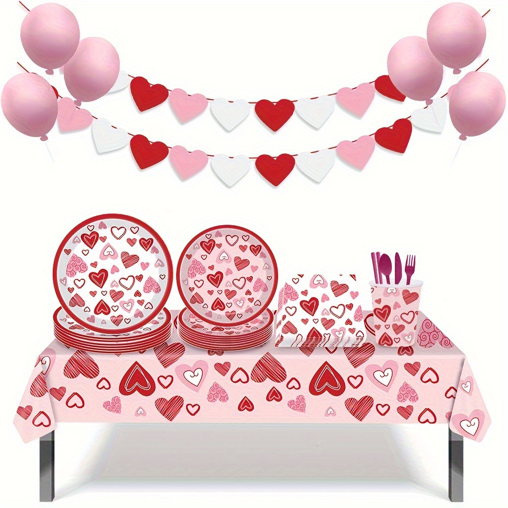 1pc Nappe Saint Valentin, Rectangle Rose Rose Bas Texte Motif