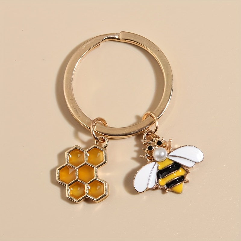 1pc Stainless Steel Flying Bee Keychain Charms 18K Gold Plated Honey Bee  Gifts for Women Girls Bag Car Key Rings