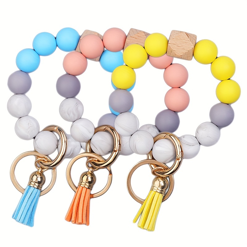 Creative Colorful Diamond Bear Acrylic Keychain Cartoon Transparent Beads  Pendant Key Holder Leather String Bag Charm