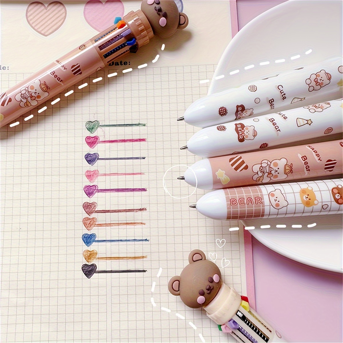 6 Pièces Mignon Fille Gel Stylo Presse Rose Dessin Animé - Temu Belgium