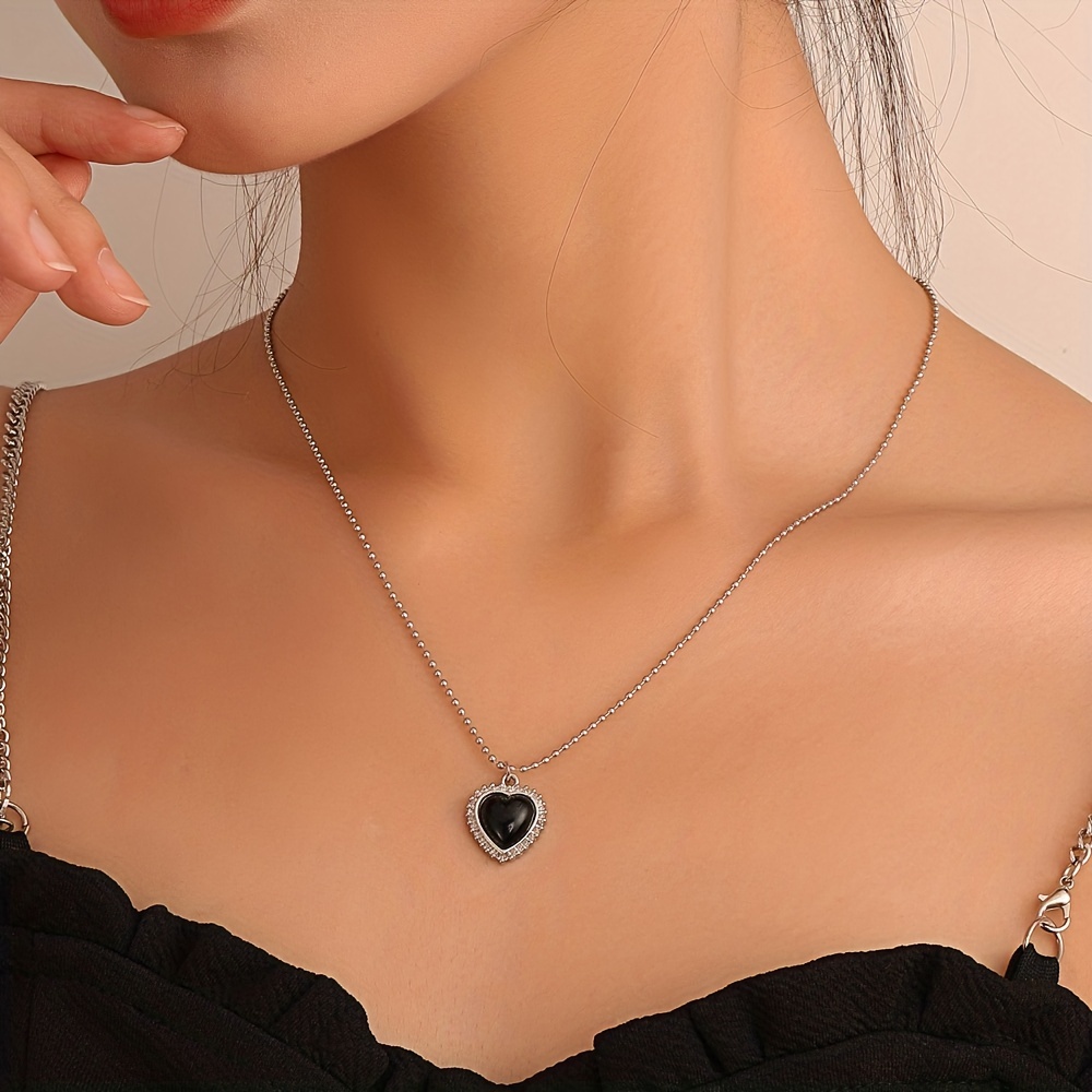 Gothic Style White Black Heart Pendant Black Rope Necklace - Temu