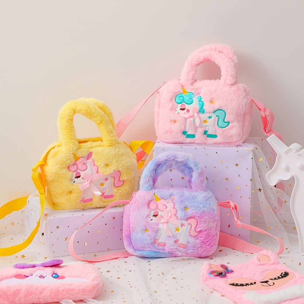 Kids Mini Fashion Handbag, Colorful Woolen Chain Shoulder Bag, Girls Cute Casual Quilted Bag Bucket Bag,Temu