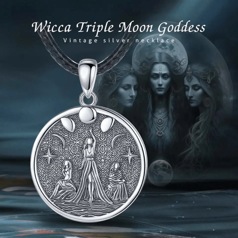 Credential holder Triple Moon Goddess Wicca Pentagram Magic Amulet Lanyard  Card Cover Keychain Key Ring Badge Holder Jewelry