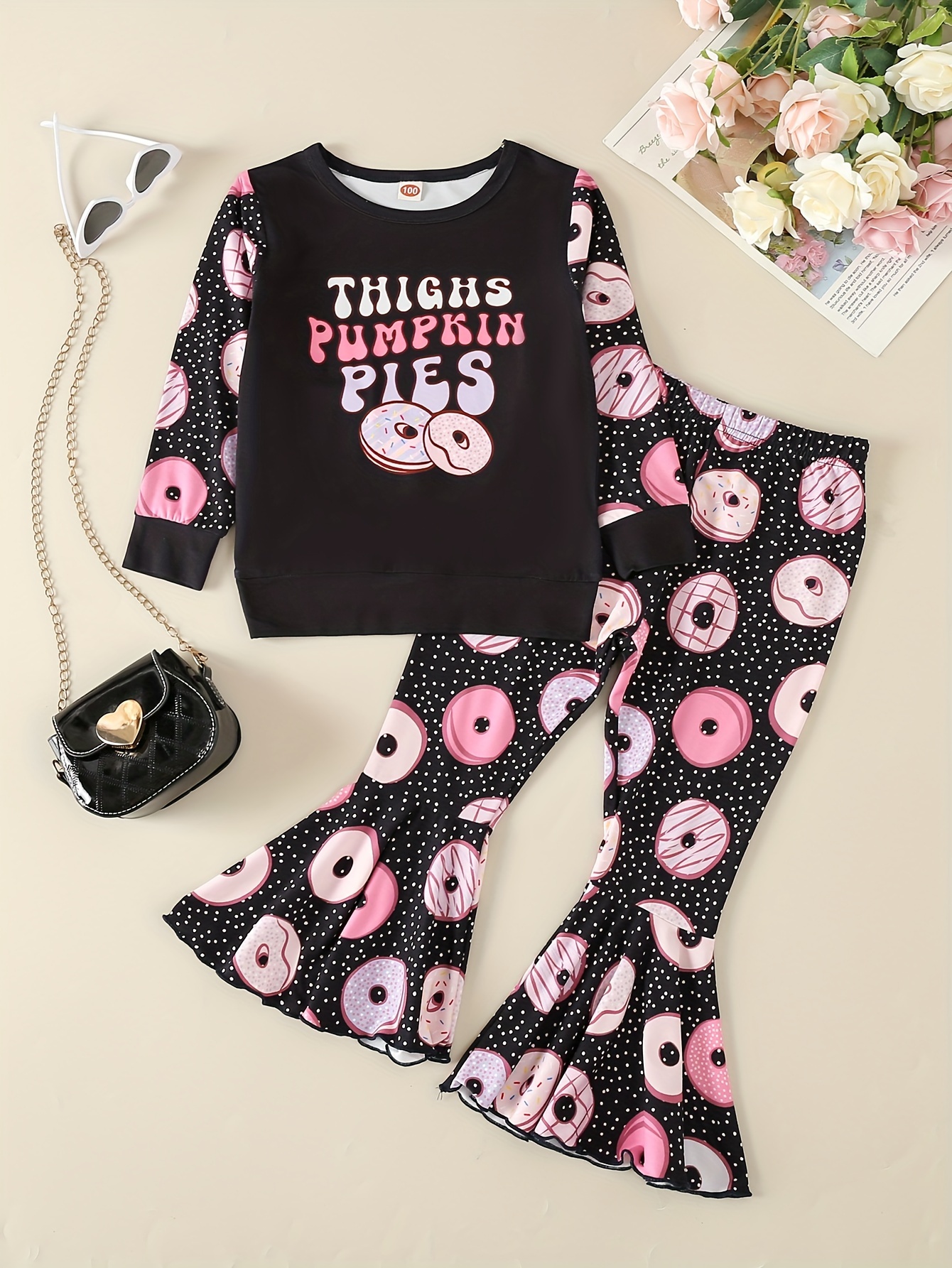 Cute Donut Letter Print Night Bottoms Elastic High Waist - Temu