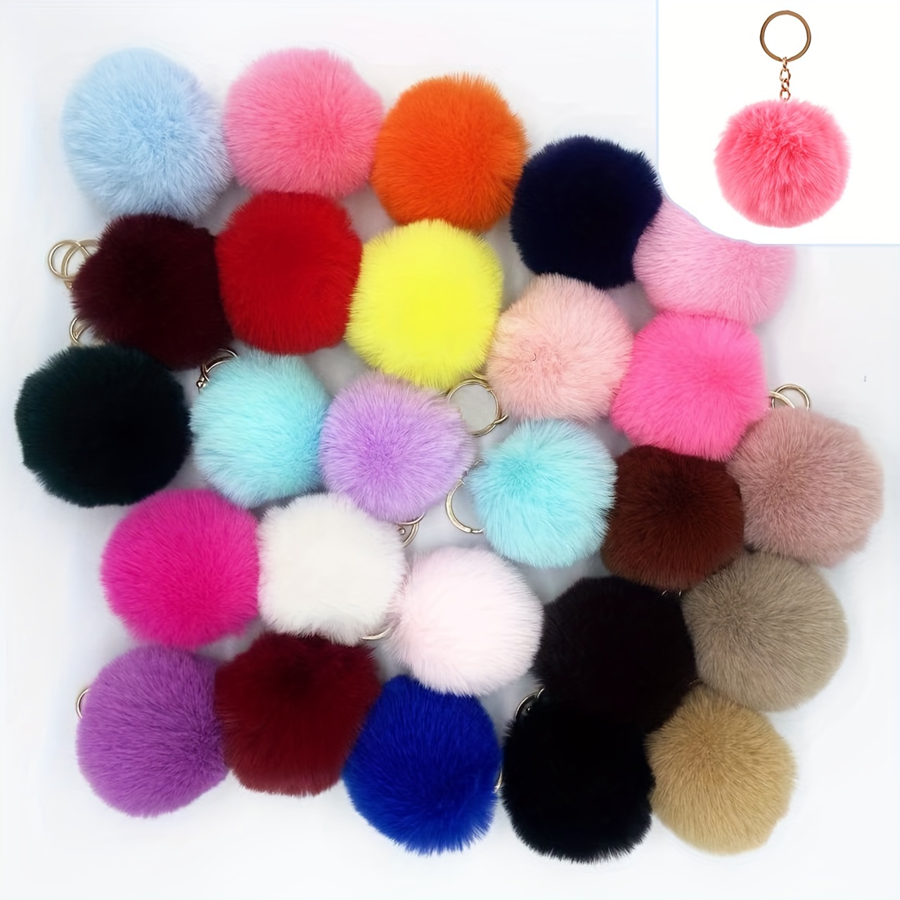 Cute Sequins Crown Pompom Key Chains Handmade Puffy Ball Keyring Bag  Pendants Decoration Jewelry Charms Keychain