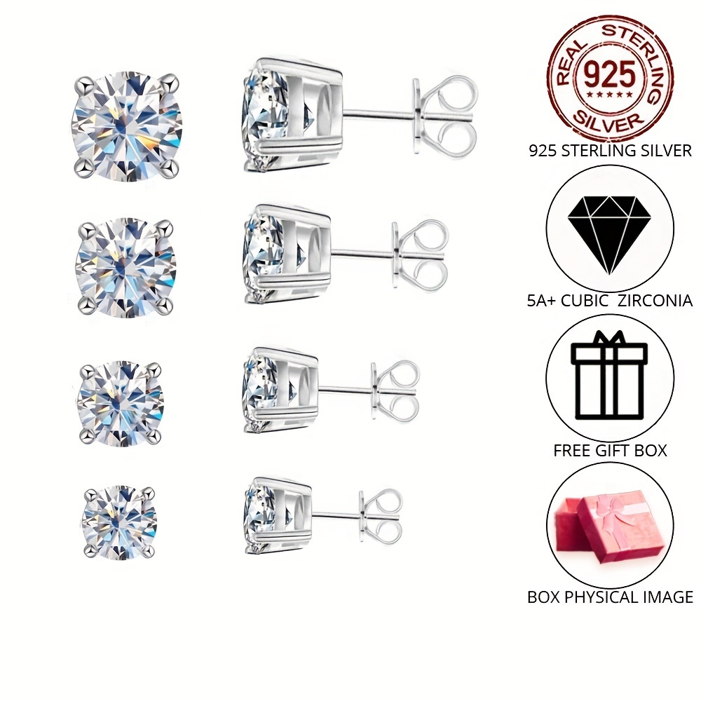 Stainless Steel Cubic Zirconia Stud Earring, 6 Sizes Round Clear Earring  Studs Set For Women And Men - Temu Australia