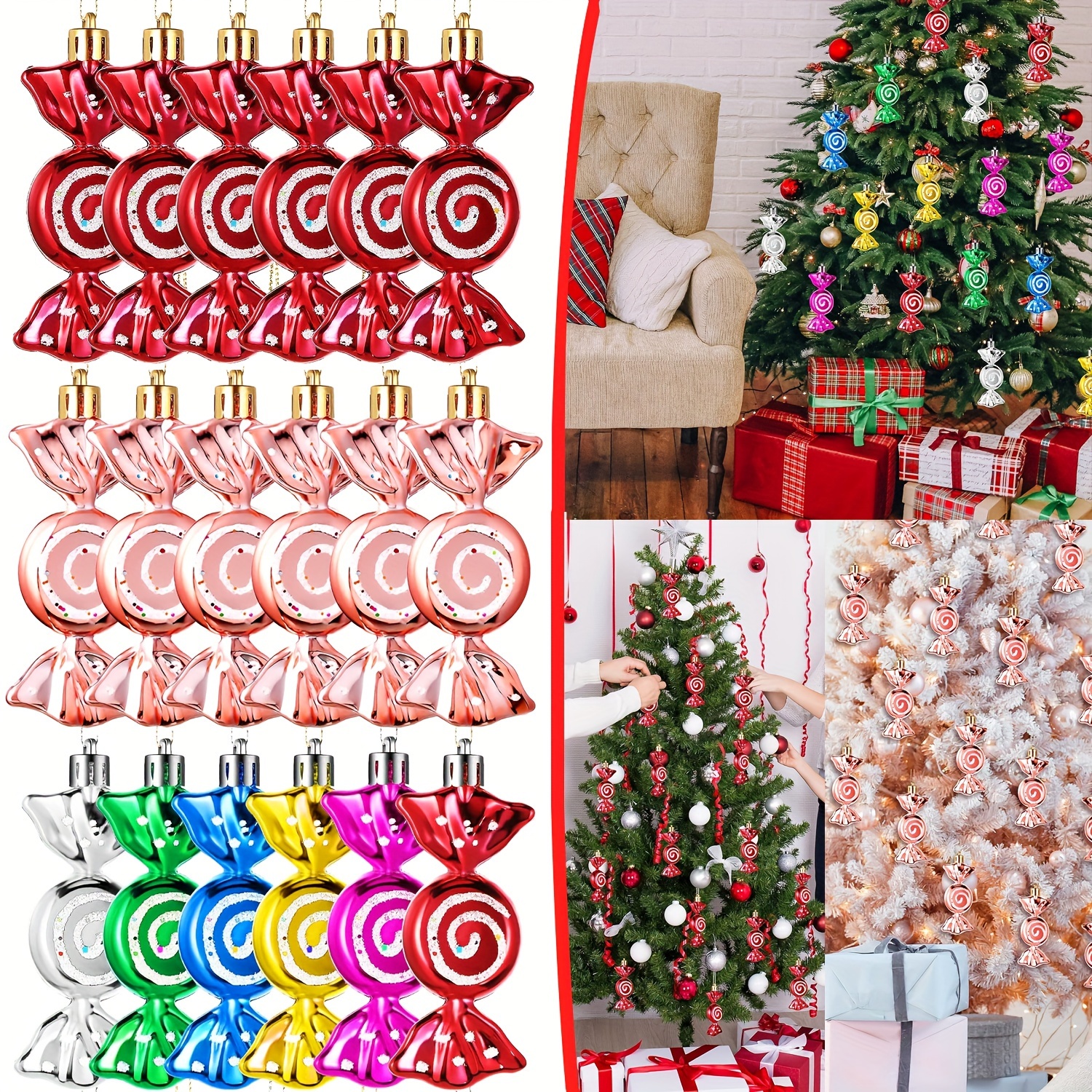 10pcs/30pcs/50pcs, Fake Candy For Christmas Tree Decorations, Red White  Sweets DIY Decor Peppermint Ornaments Candy Cane Charms New Year Gifts