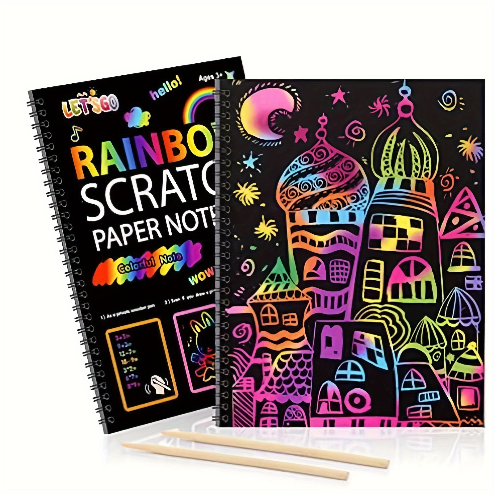 Scratch Art for Kids, 118 PCS Rainbow Scratch Paper Set Black