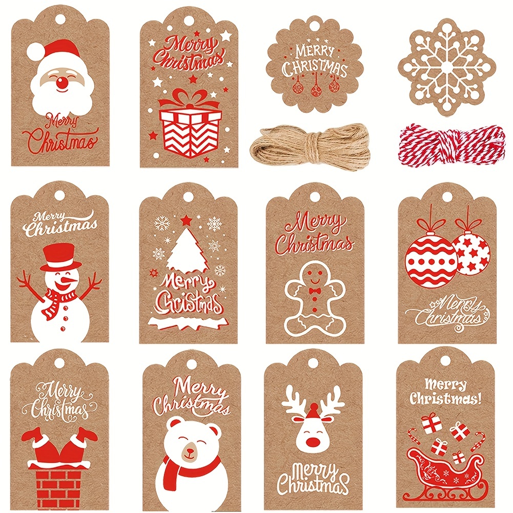 100 Pcs Kraft Paper Hollow Christmas Tree Gift Tags with String Christmas Wrapping Tags Blank Gift Tag Vintage Craft Hang Tags with Jute Twine(White)