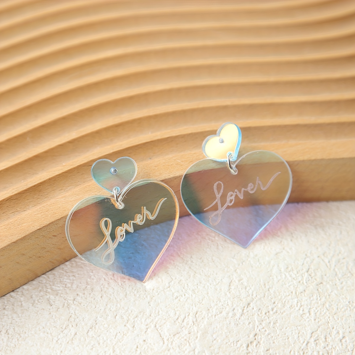 Women's Romantic Love Heart Tassel Earrings Wooden Double - Temu