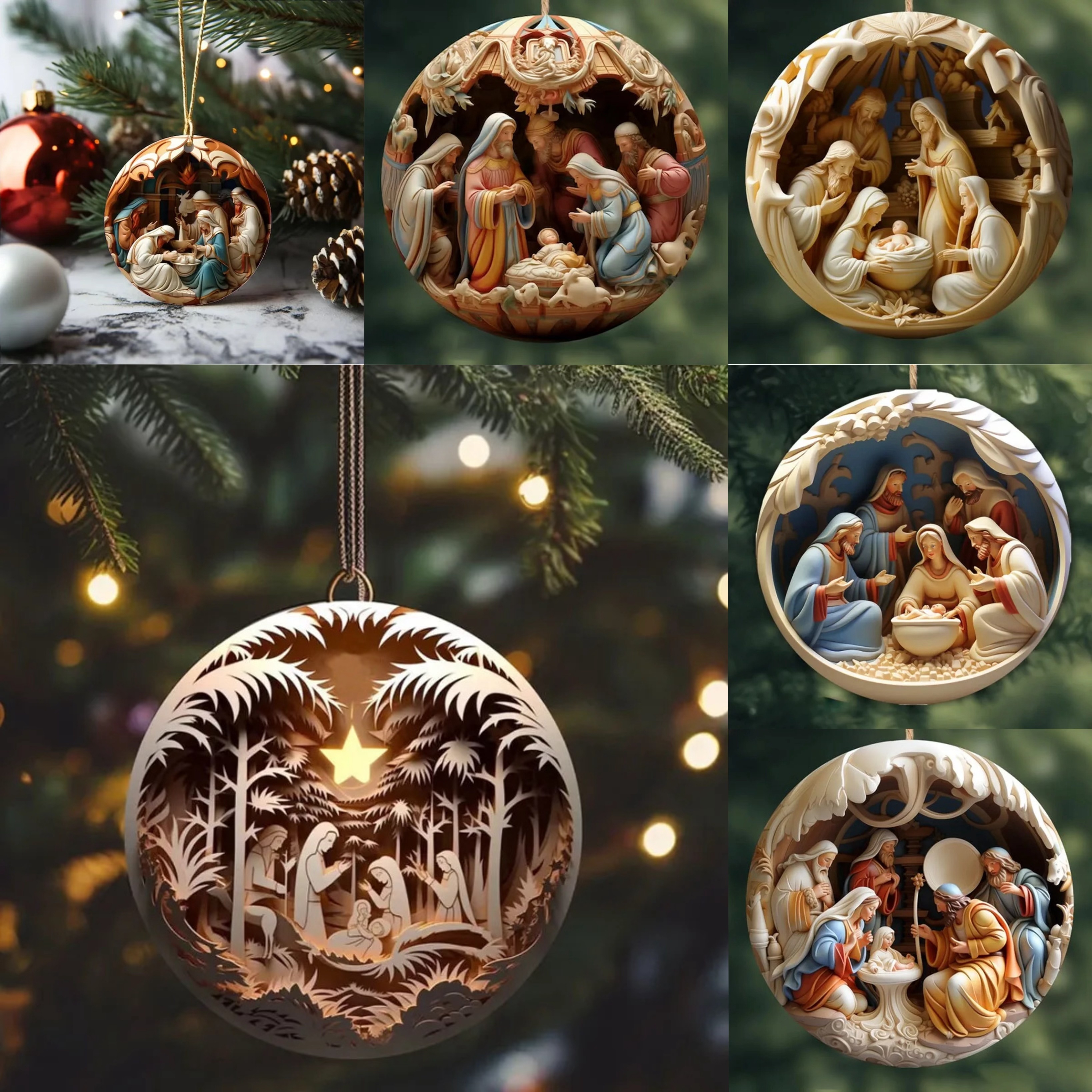 Wooden Hanging Ornament Christmas Tree Decorations Round Figure