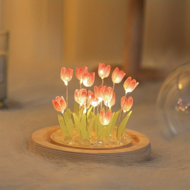 Tulipán luz nocturna nube espejo tulipanes lámpara de noche decoración mesa  luz hecha a mano simulación flor luz ornamento lámpara para niña Navidad