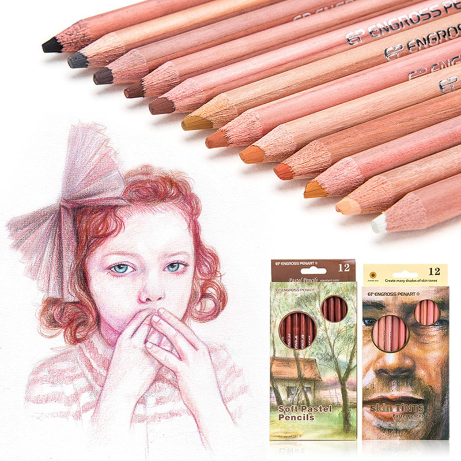 Professional Colored Charcoal Pencil Drawing Set, Skin-colored