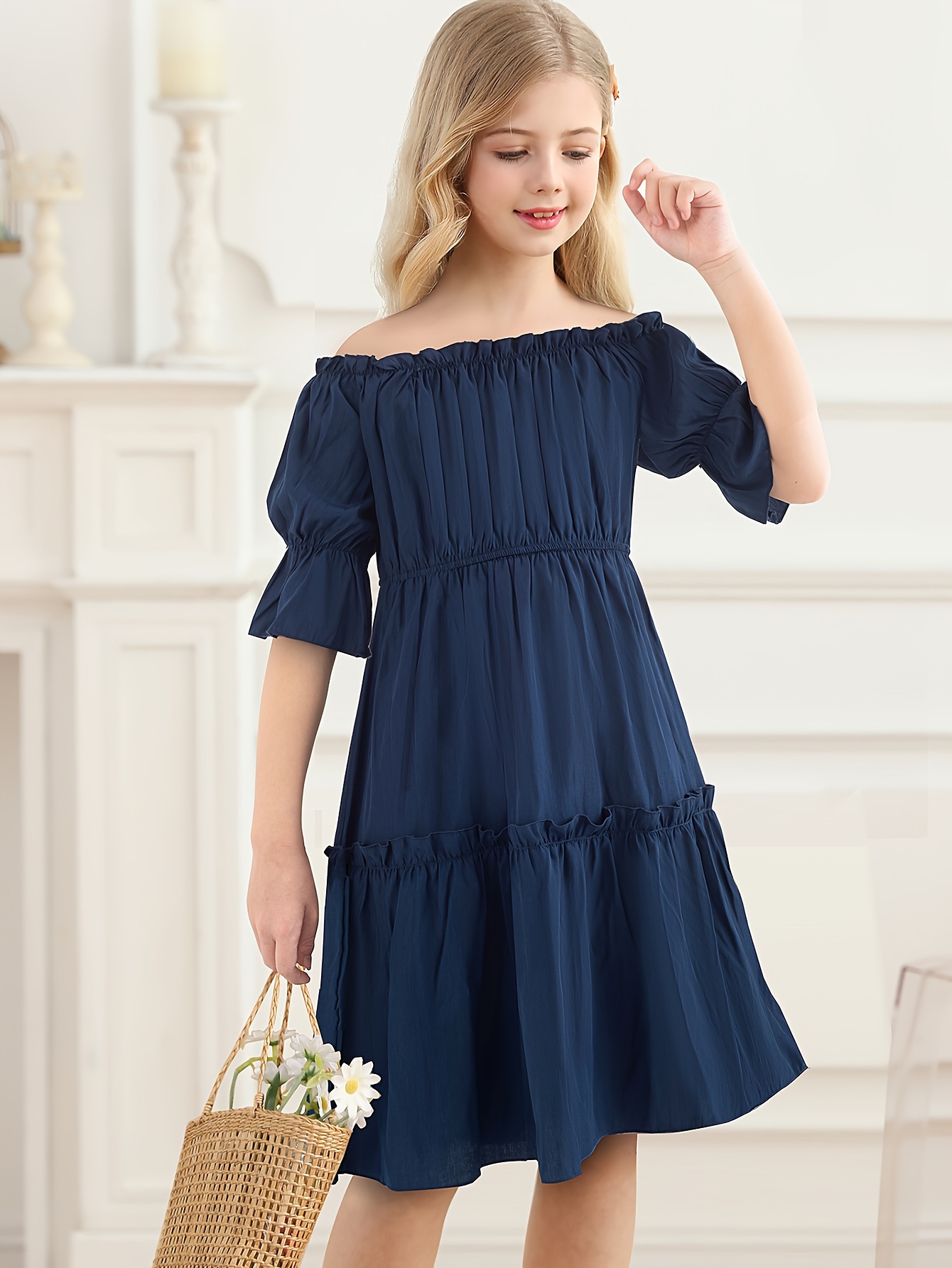 Girls Off Shoulder Dress Temu Australia