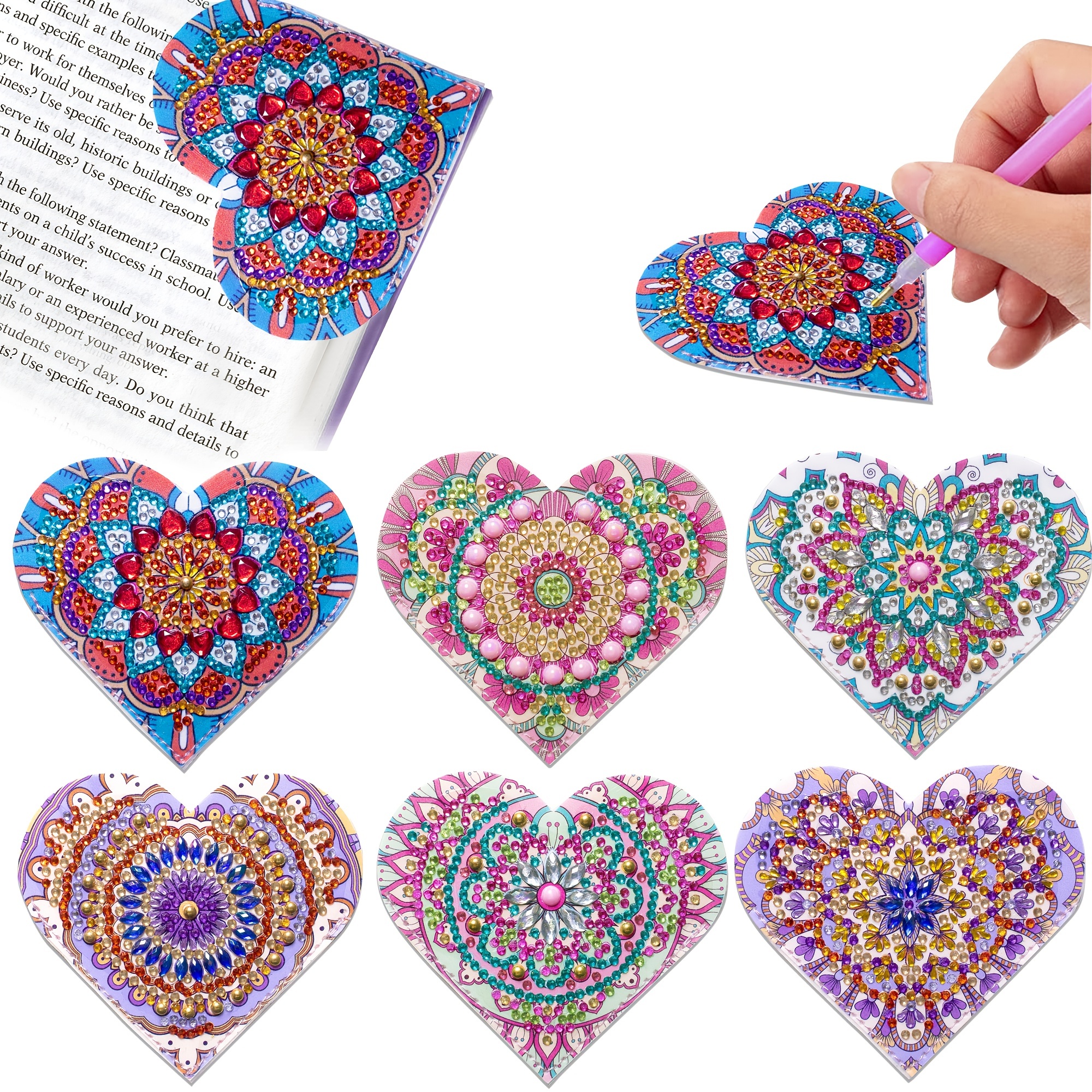 4PCS Special Shape+Round Diamond Painting Bookmark Kits Kits (Pink Owl)