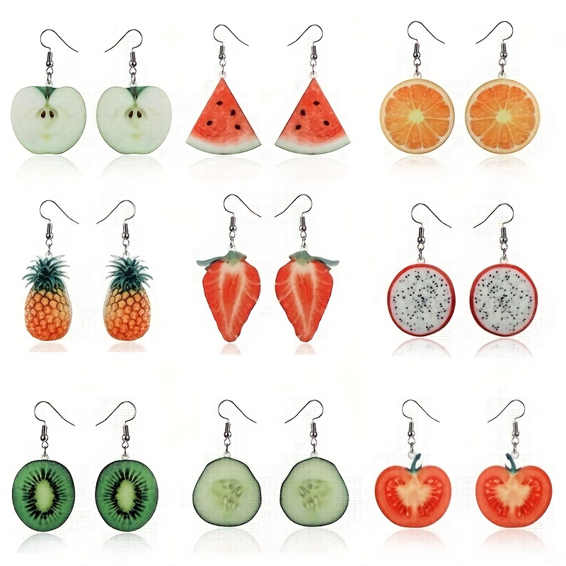 Random Styles 10Pcs 5 pairs Fruit Charms Bananas, watermelons, cherries,  etc For Earring Making Jewelry Accessories