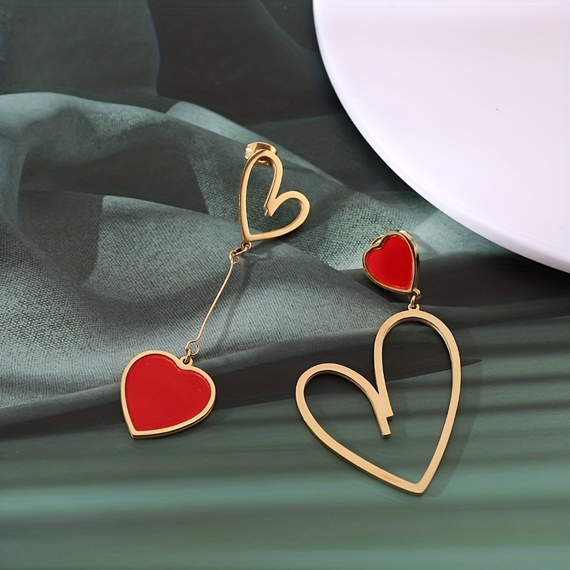 Asymmetrical heart padlock and heart card post earrings