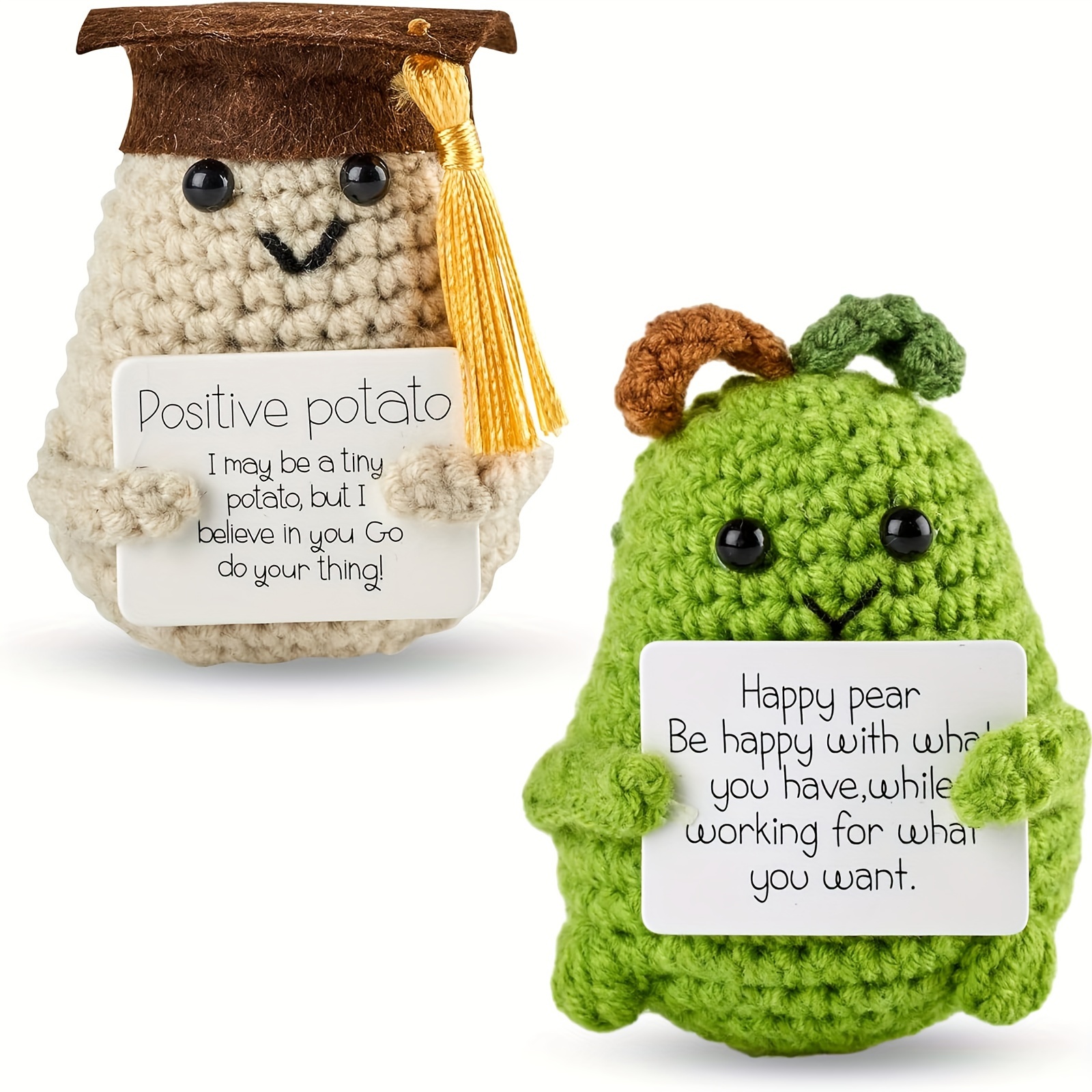 Patata Positiva Divertida Juguete de patata de punto con tarjeta positiva,  muñecas de ganchillo inspiradoras, regalos para animar