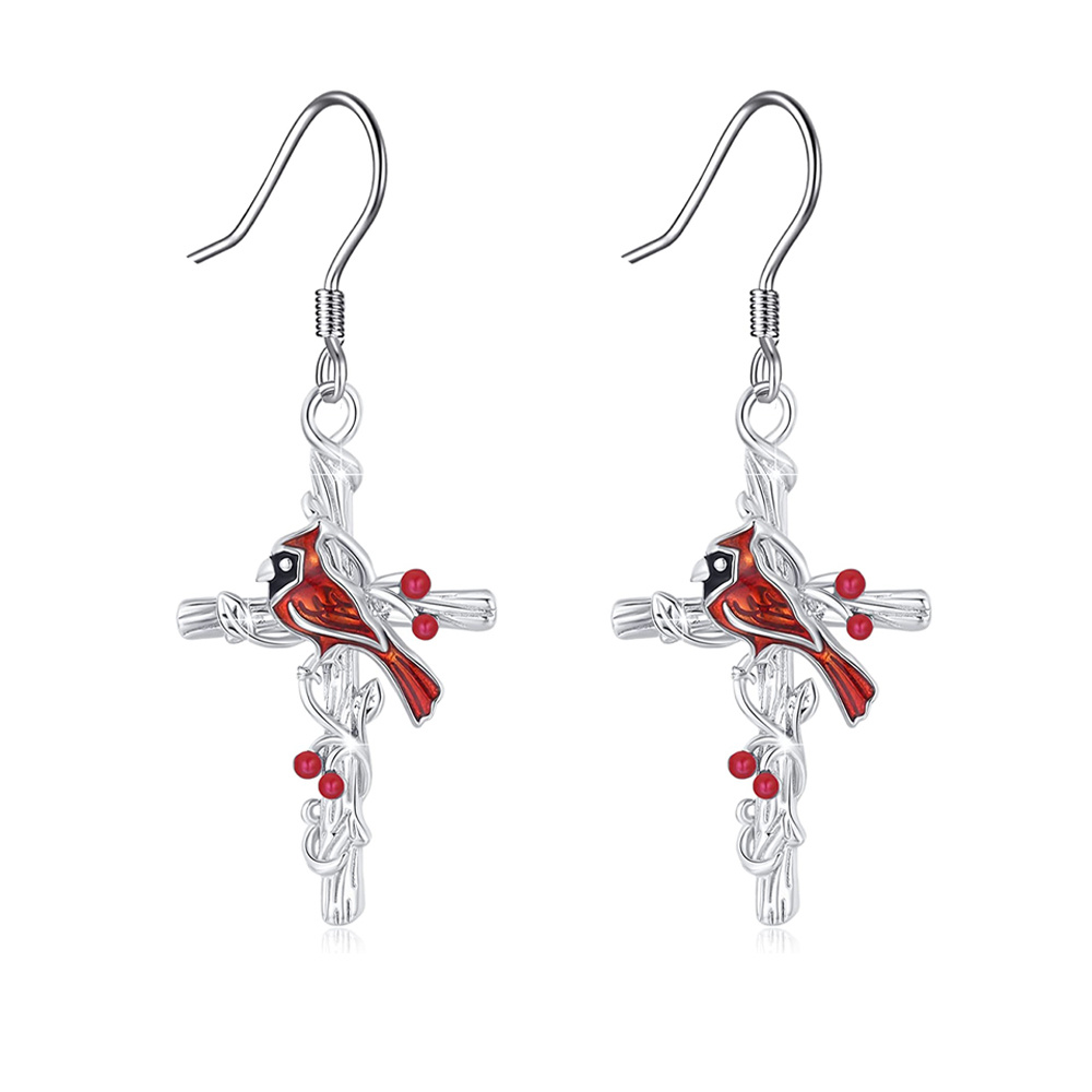 Mom I Will Feel You In My Heart Forever Memorial Earrings Red Bird Cardinal  & Letter Pattern Heart-shaped Drop Earrings Peace Theme Jewelry Gift - Temu