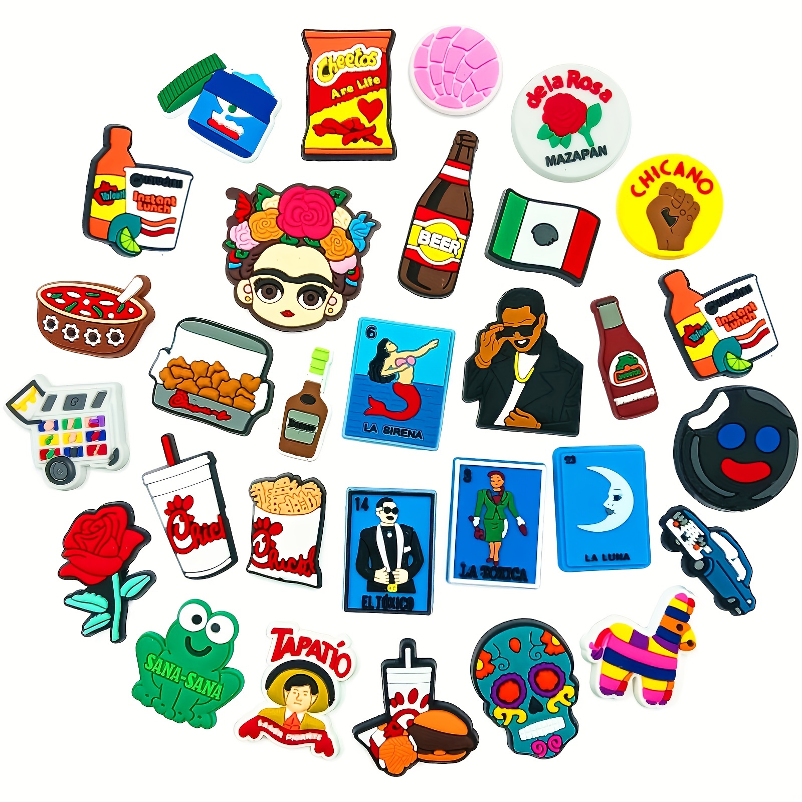 Hot 20pcs Mexico Style Fashion Food Icon Shoes Charms for Kids Croc Accessories DIY Gifts Potato Chips Bottle Wristband Buckle,Temu