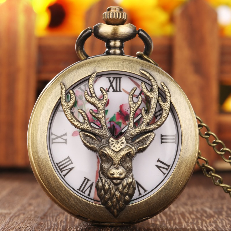 Majestron quartz 2025 pocket watch deer