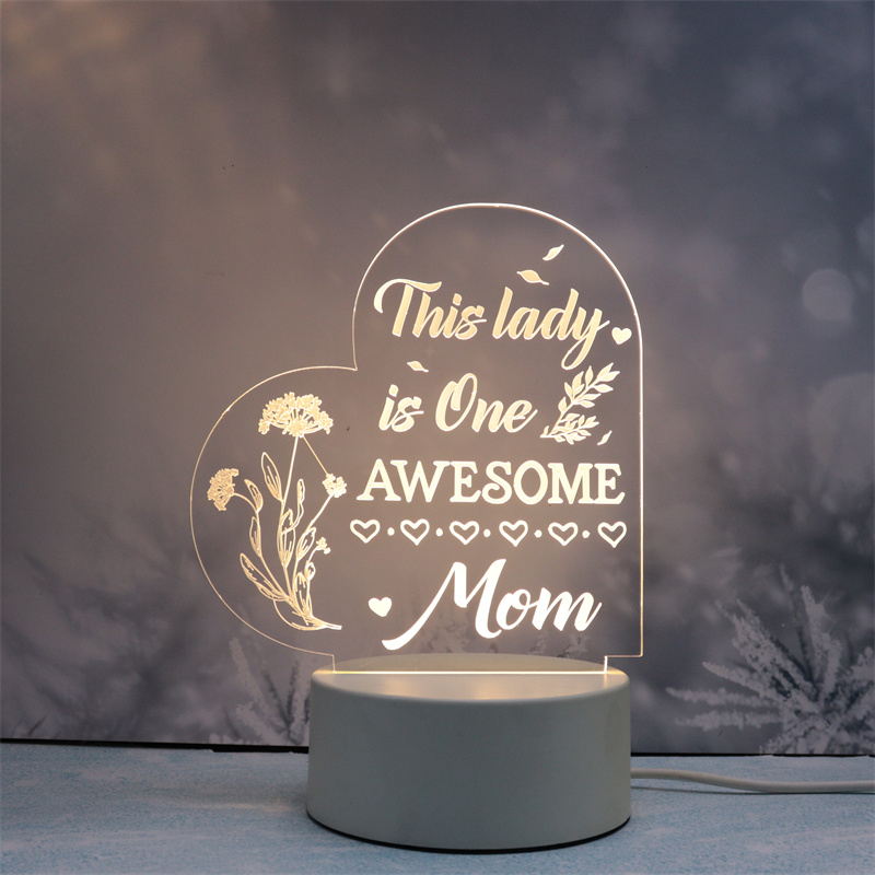 Lámpara de fotos personalizada con luz LED 3D grabada con nombre y  palabras, letrero de luz acrílica, soporte de madera, lámpara de mesa para  mamá